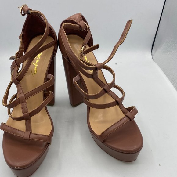 A XYD Brown Strappy Platform Club Open Toe Dress Chunky High Heel Sandals - Picture 3 of 11